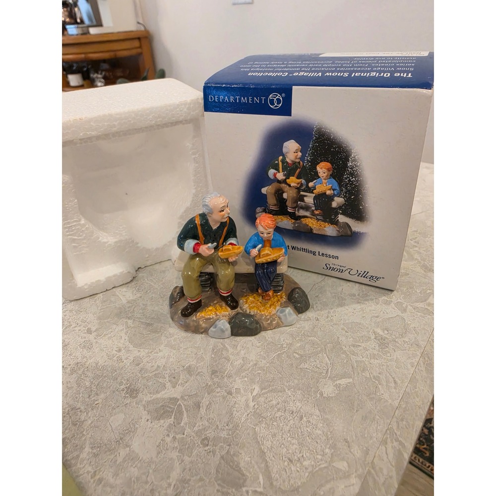 Dept 56 Snow Village Toy Boat Whittling Lesson Figurine 54860 Grandfather Boy